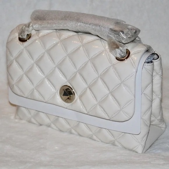 Kate Spade Quilted Crinkled Patent Leather Medium Flap Shoulder Bag, Parchment - Picture 3 of 8